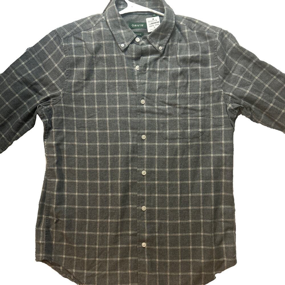 Orvis Regent Men’s M Gray cotton Plaid Flannel Classic Fit Button-Down Shirt